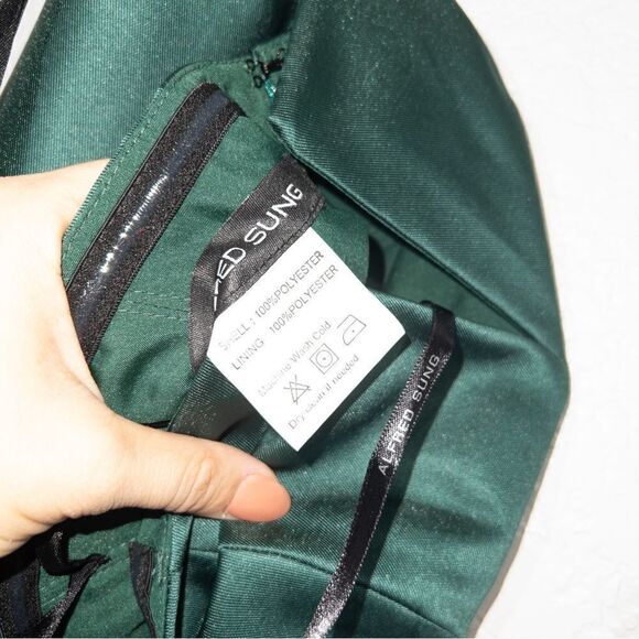 NWT Alfred Sung Hunter Green Strapless Notch Neck Satin Gown Size 0 - Picture 8 of 9